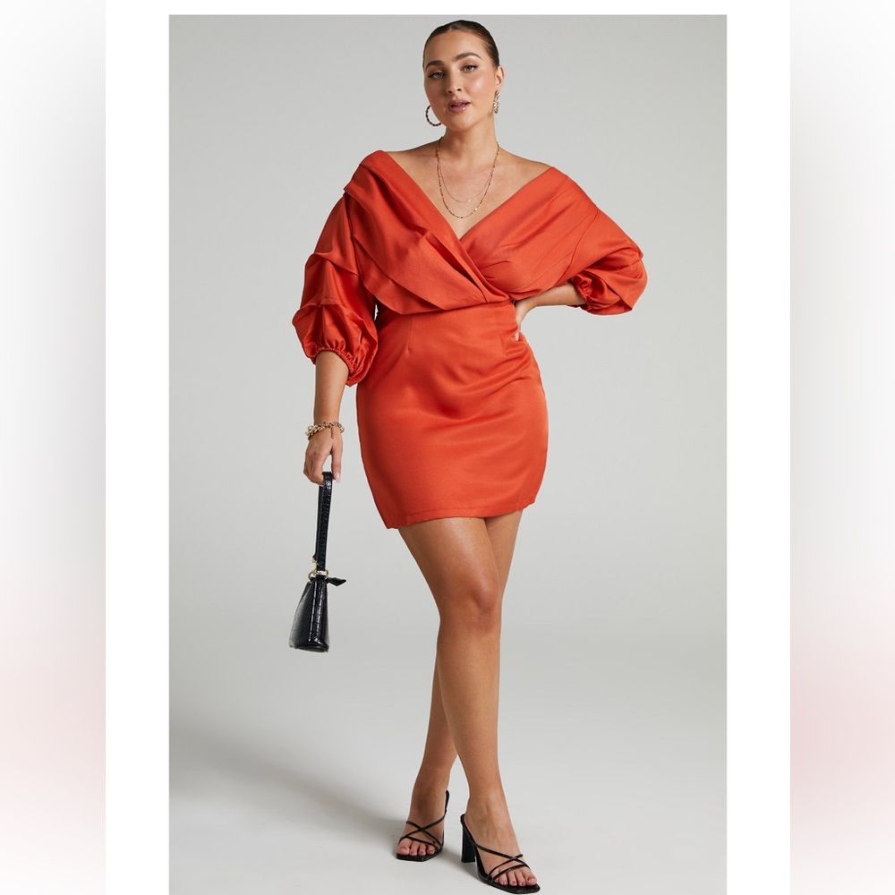 SHOWPO | Anastasija Off Shoulder V Neck Mini Dress w Puff Sleeve